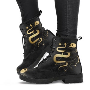 Combat Boots Lovers celestial Tarot Vegan Leather Boots, Anniversary Gifts for Her Casual Shoes - QUICK SHIP