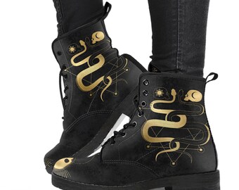 Combat Boots Lovers celestial Tarot Vegan Leather Boots, Anniversary Gifts for Her Casual Shoes - QUICK SHIP