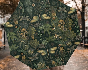Enchanted Woodland Mushroom Umbrella, Automatic Folding Windproof Rain Umbrella, Goblincore Cottagecore Gift