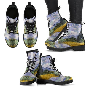 Combat Boots Wheat Field with Cypresses Vincent van Gogh Boots,  Women's Boots Birthday Gifts Valentine's day
