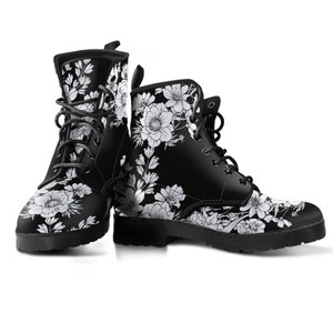 Combat Boots White Flowers Handcrafted Boots,   Birthday Gifts For Her Women&#39;s Boots