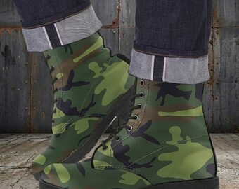 Camo Vegan Leather Combat Boots: Custom Made-to-Order