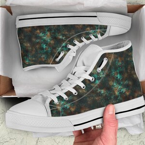 Woman's Distress patina Custom High Top Shoes, Girlfriend Gifts for idea Comfortable Cute Shoes Tie Sneakers
