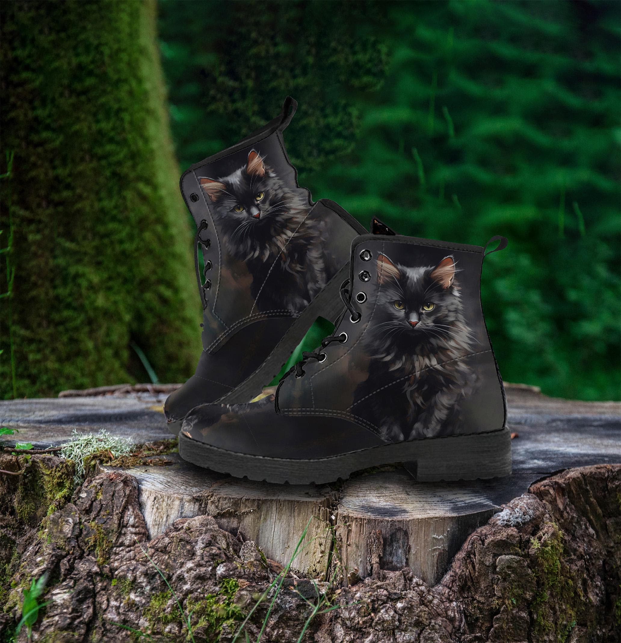 Gothic Black Cat Vegan Leather Boots: Custom Combat Boots - Etsy display picture 3