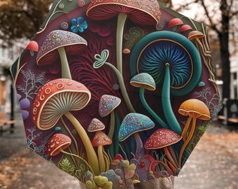 Abstrakter Pilz-Polyester-Regenschirm, Boho-Hexe-Geschenke für Mädchen-winddichtes großes Regenschirm-Regen-Zubehör