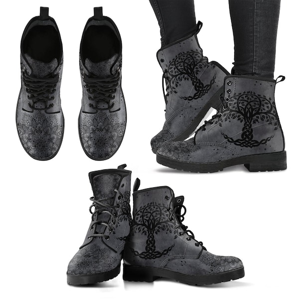 Springstiefel Grau Handgefertigte Klassische Stiefel, Hippie Schuhe, Vegan Leder Damen Outdoor Stiefel