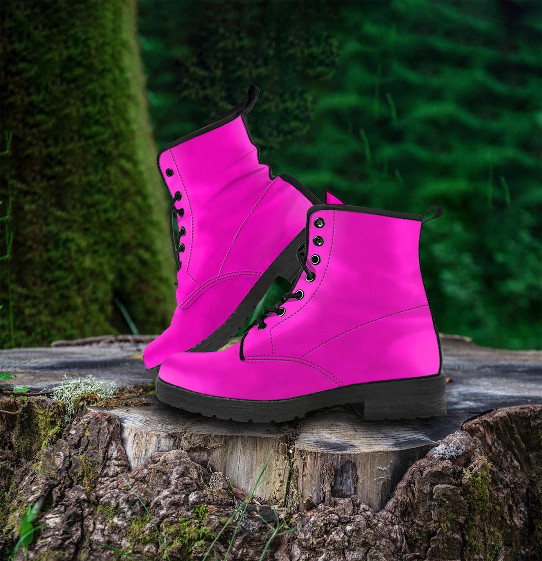 Hot Pink Vegan Leather Combat Boots: Platform Lace-up Boots