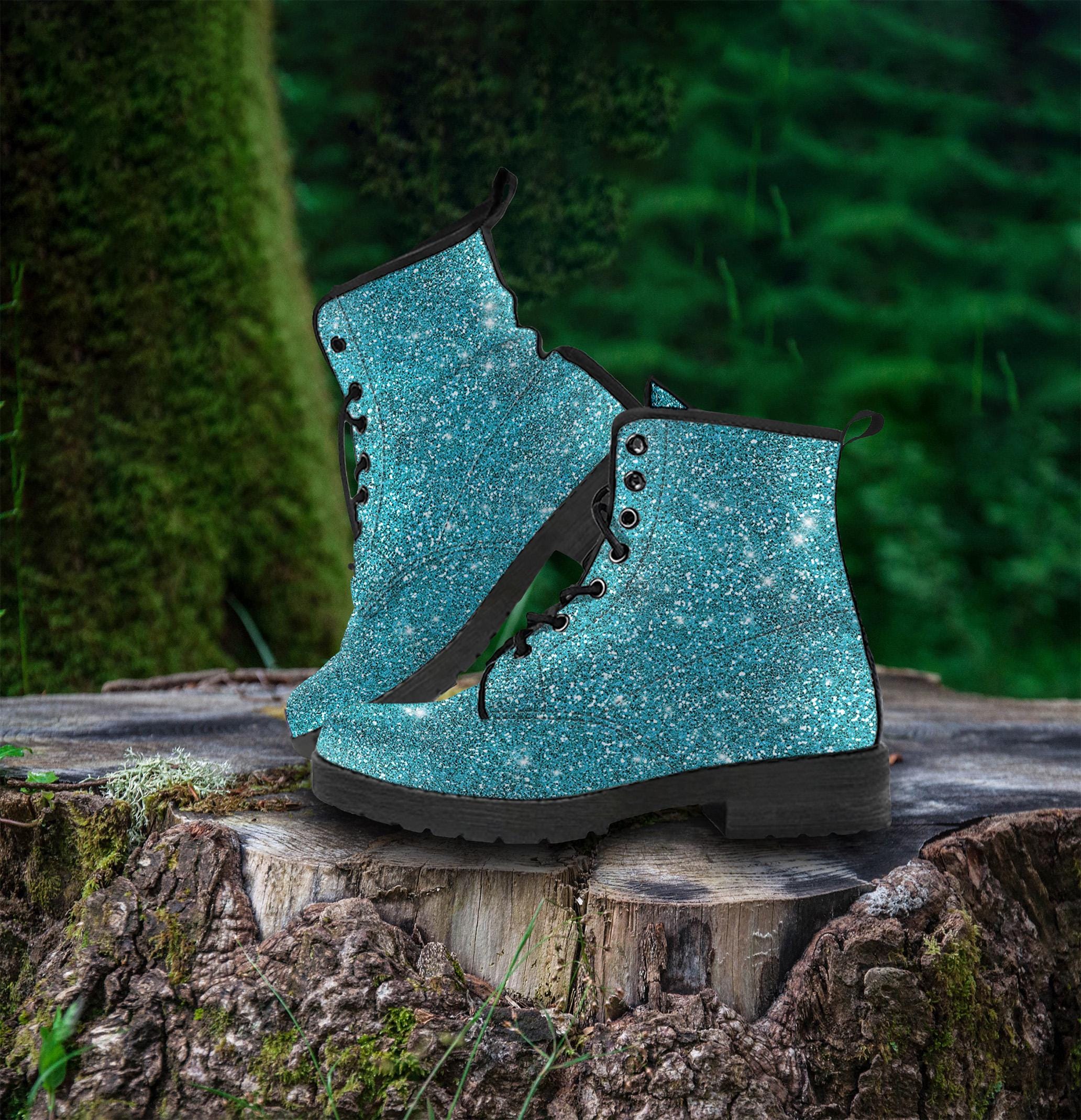 Vintage N.Y.L.A. Iridescent Metallic Oil Slick Combat Boots Blue Green [8] Opal Combat Boot – Sparkl Fairy Couture main image 3