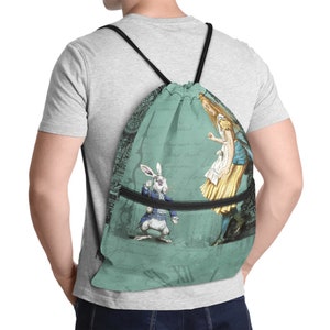 Alice in Wonderland Drawstring Backpack, Birthday Gifts for Her, Gym Bag School Bag Draw String Bag