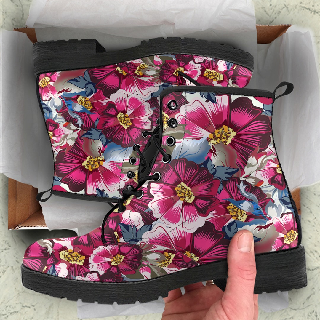 Combat Boots Beautiful Floral Leather Custom Boots, Mother's Day Gifts
