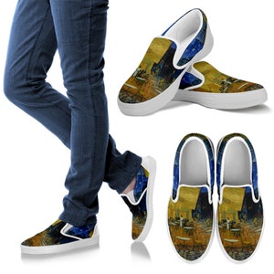 Women's Cafe At Night by Vincent van Gogh Slip Ons Custom Shoes, Casual Cute Sneakers