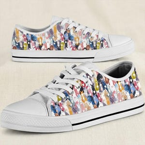 White Pony Print Low Top Sneakers: Custom Tie Shoes