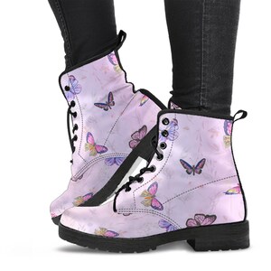 Combat Boots Pink butterfly Vegan Leather Boots, Girlfriend Gifts for Her Custom Casual Cute Shoes image 4