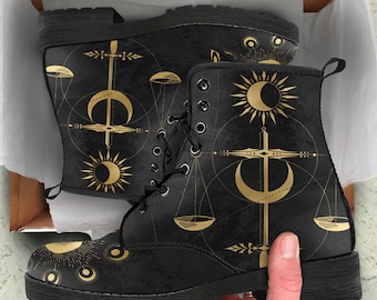 Combat Boots Justice Celestial Tarot Vegan Leather Boots,  Unisex Adult Casual Shoes