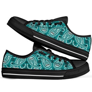 Teal Bandana Sneakers Low Top style shoes Him Gifts Mothers day  Custom  Unique Running Walking Athletic