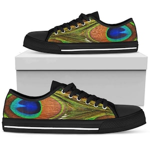 Peacock Print Women's Low Top Atletic  Shoe Converse Style Abstract Canvas Gifts Her Art Pet Lover  Designer