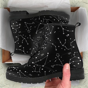 Celestial Seamless Custom Vegan Leather Boots, Mother's Day Gifts for Her Casual Girls Shoes