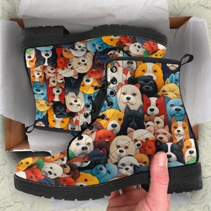 Dogs Vegan Leather Boots, Animal Lovers Gifts for Her Combat boots Custom Shoes Women Cute Shoes