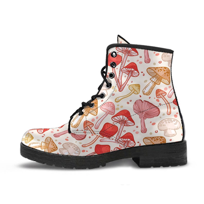Combat Boots Woman's Hand Drawn Mushrooms Custom Leather Etsy