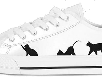 Cat Silhouette, Sneakers Women's Painted Customized Converse Style Cat Lover High Quality Gifts, Fashion Summer - QUICK SHIP