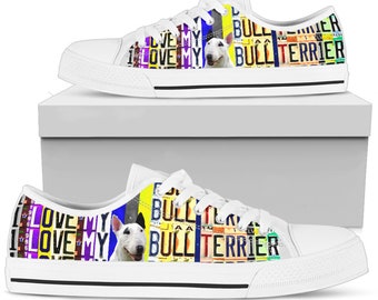 Women's Low Top Canvas Shoes For Bull Terrier Lovers, Girlfriend Gifts for Her Casual Tie Sneakers