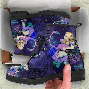 Combat Boots Alice in Wonderland Leather Boots Gifts Mother&#39;s Day Unique Cute Shoes