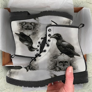 Combat Boots The Raven Gothic Leather Boots,  Gothic Gifts for Girlfriend Casual Custom Shoes Vegan Boots