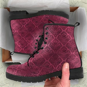 Burgundy foil Glam Custom Vegan Leather Boots, Birthday Gifts for Friend Casual Girls Shoes