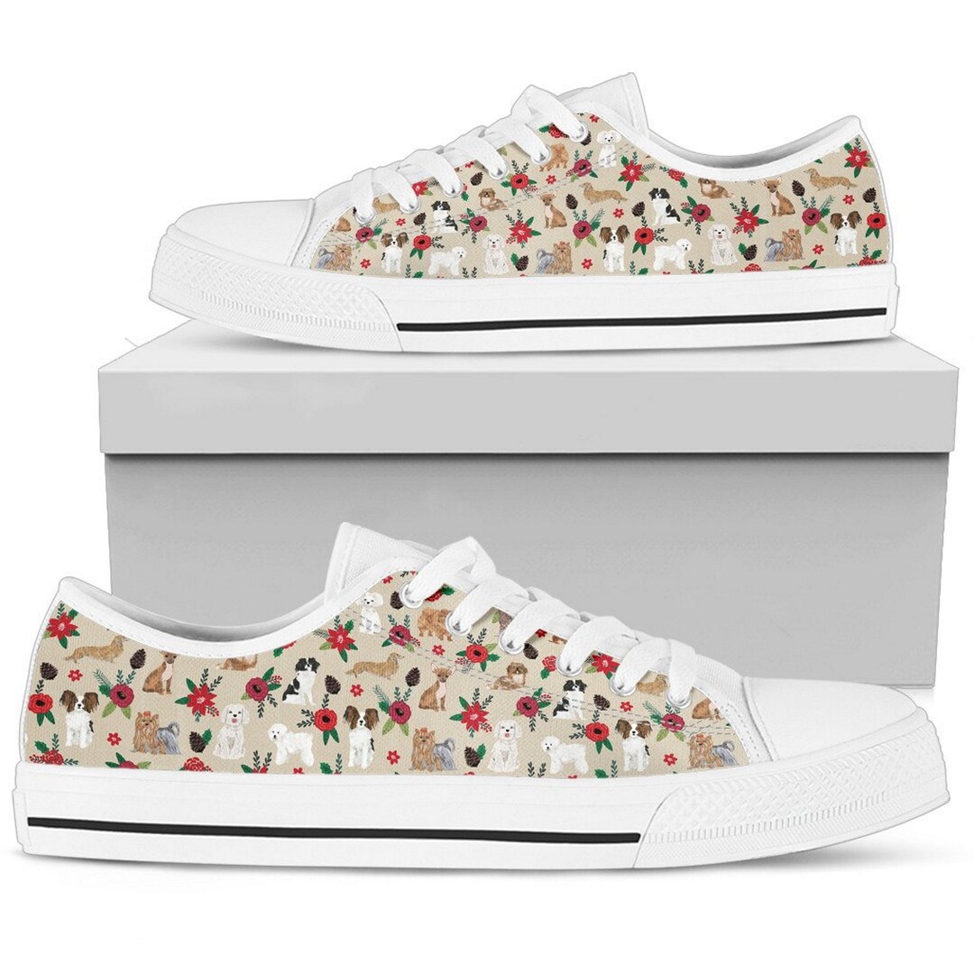 Dogs on Womens Sneakers Fashion Athletic Casual Floral White - Etsy