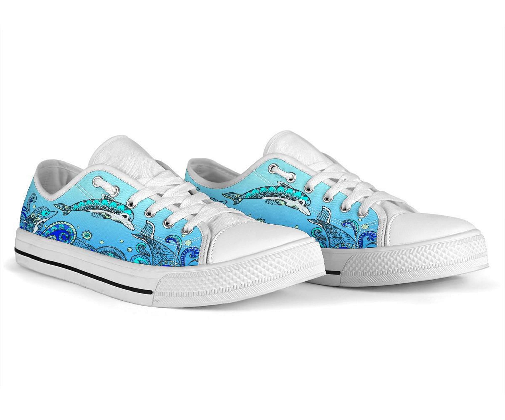 靴 dolphin Dolphin Design Low Top Sneakers: Ocean Wildlife Canvas Shoes