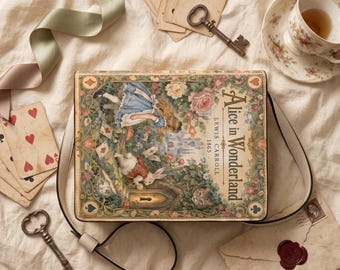 Alice in Wonderland Book Purse, Lewis Carroll Book Bag, Whimsical Fairytale Crossbody, Book Shaped Handbag, Gift for Book Lover