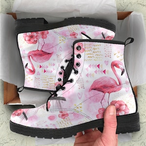 Kampfstiefel Frauen Flamingo Papagei Benutzerdefinierte Leder Stiefel, Geschenke für sie Süße Schuhe