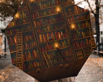 Parapluie bibliothèque : polyester coupe-vent, cadeau pour les amateurs de lecture