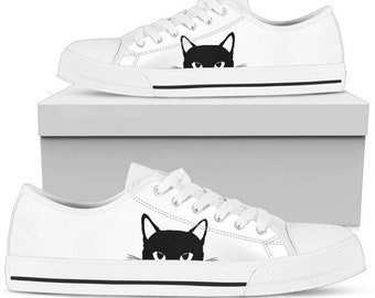 Cat Converse Style White Sneakers For Women Shoes  Athletic Sports Lover  Gifts  Sneakers Her Him Unique  Custom  Running