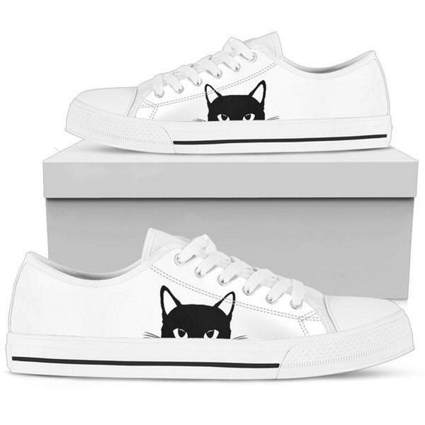 Cat Converse Style White Sneakers For Women Shoes  Athletic Sports Lover  Gifts  Sneakers Her Him Unique  Custom  Running