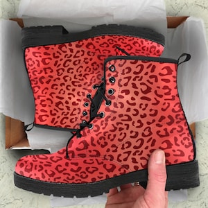 Combat Boots Orange Animal Custom Vegan Leather Boots, Birthday Gifts for Her Casual Shoes