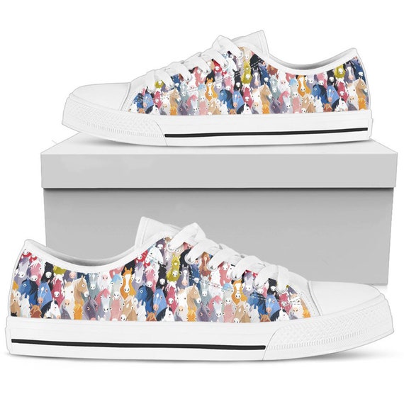 White Pony Low Top Shoes Tie Sneakers Birthday Gifts for Her White Sneakers Casual Shoes Etsy UK