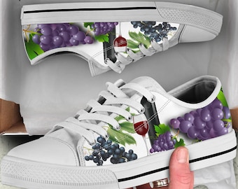 Grapes Low Top Sneakers, Girlfriend Gifts for Her Custom  Unique Running Walking Athletic Casual Shoes