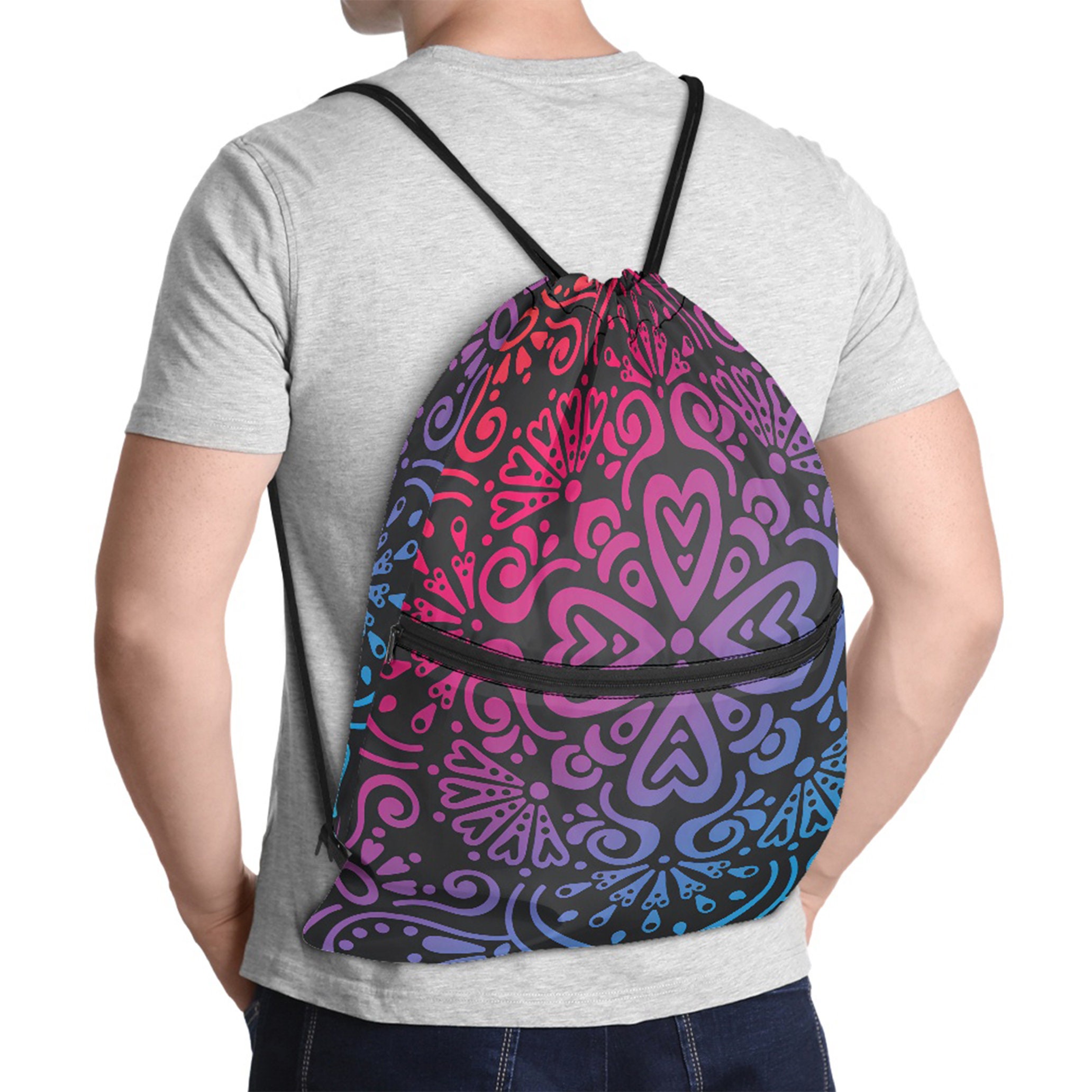 Rucksack Mit Kordelzug & Weltkarten-Druck - 45,7x38,1 Cm, Wasserdicht, Für Sport, Reisen, Fitness
