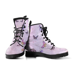 Combat Boots Pink butterfly Vegan Leather Boots, Girlfriend Gifts for Her Custom Casual Cute Shoes image 3