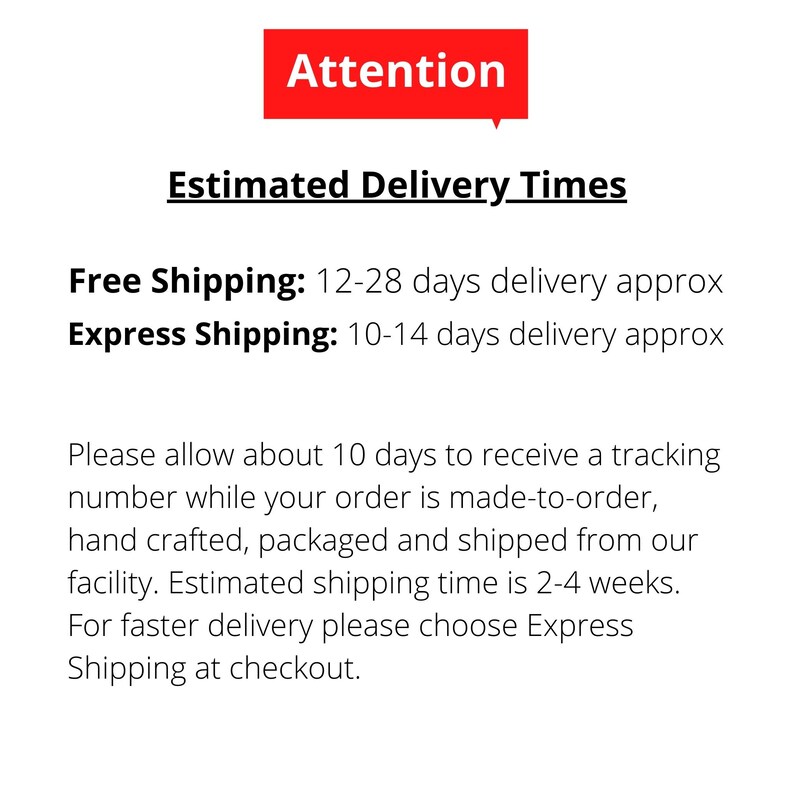 Shipping info: free shipping 12-28 days estimated delivery, express shipping 10-14 days