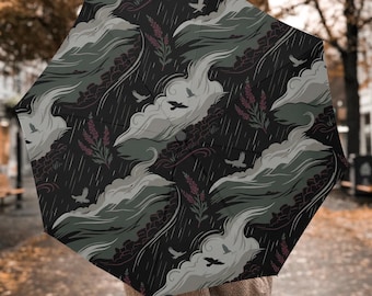 Tempest Moors Raven Umbrella, Gothic Storm Automatic Folding Umbrella, Wuthering Heights Rain Umbrella, Dark Academia Gift, Goth Gift