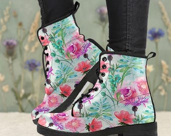 Stivali da combattimento in ecopelle con motivo floreale: design "Mais Bouquet"