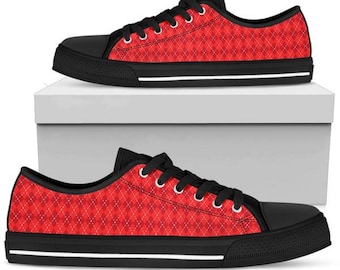 Red Argyle Sneakers: Women's Low Top Fashion Shoes