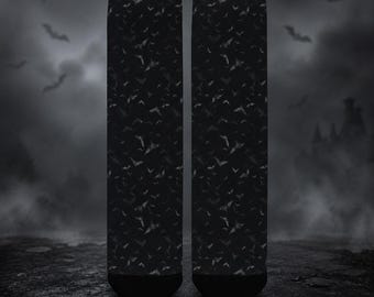 Midnight Grey Bats on Black Crew Socks for Women – Gothic Bat Socks, Made in USA