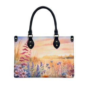 Wildflower Meadow Damen PU Damen Vegan Leder Handtasche, Geburtstagsgeschenke für Sie, Shoulder Custom Bag, Floral Bag
