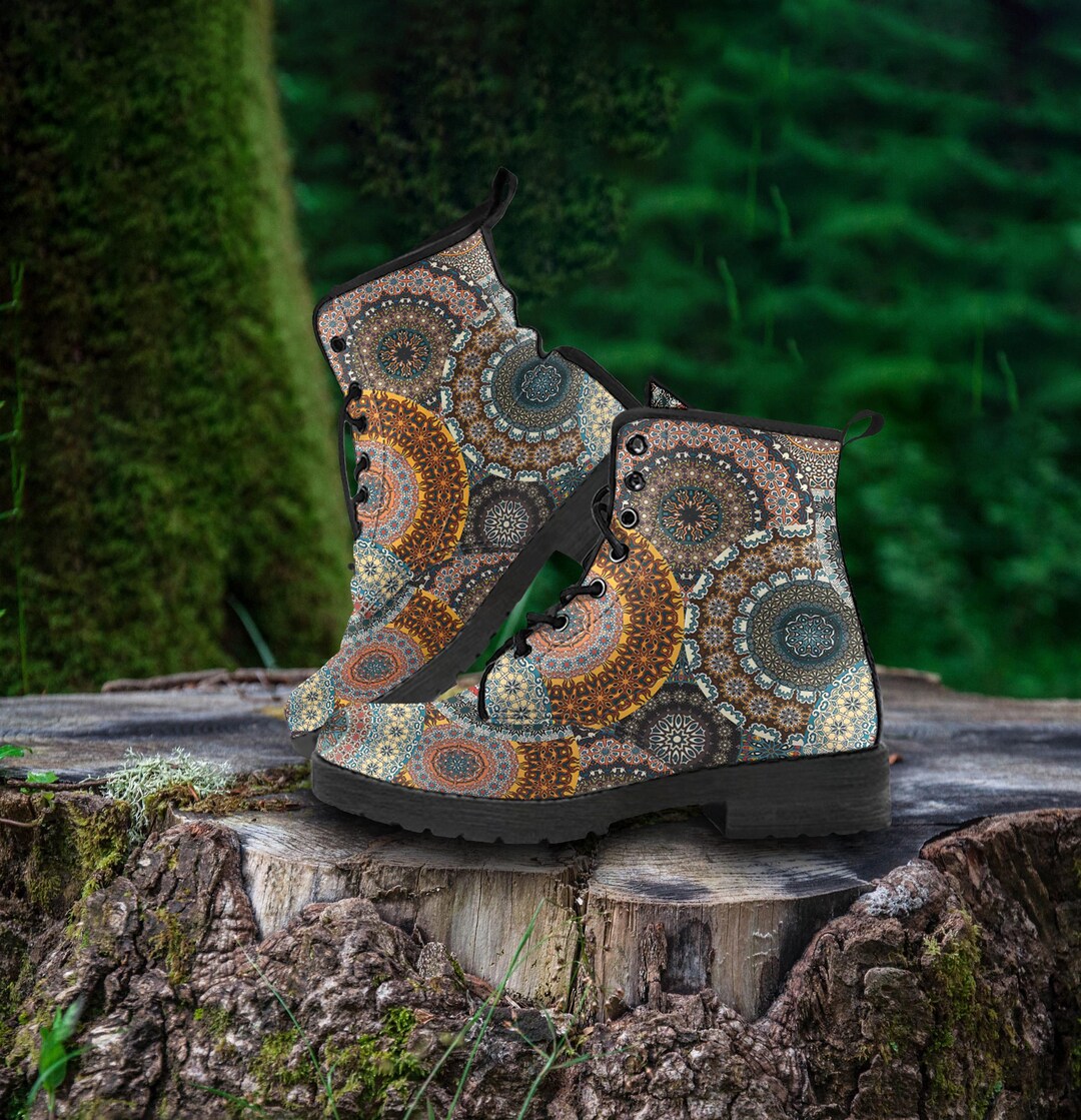 Mandala Vegan Leather Boots: Boho Hippie Festival Style - Etsy