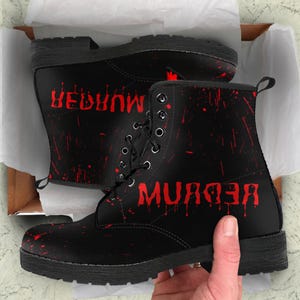 REDRUM Women&#39;s Vegan Leather Combat Boots, Birthday Gifts for Her, Gothic Shoes, Hippies Boho, Gifts for Her, Festival Boots