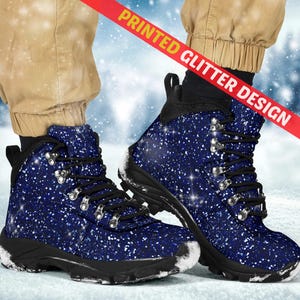 Blue Sparkle Glitter Alpine Boots Custom Boots, Mother&#39;s Day Gifts, Cute Shoes Winter Boots