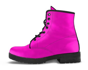 Buy Hot Pink Vegan Leather Combat Boots: Platform Lace-up Boots